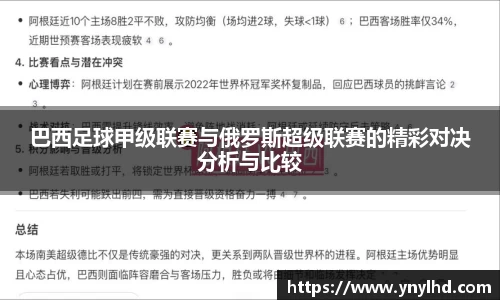 巴西足球甲级联赛与俄罗斯超级联赛的精彩对决分析与比较